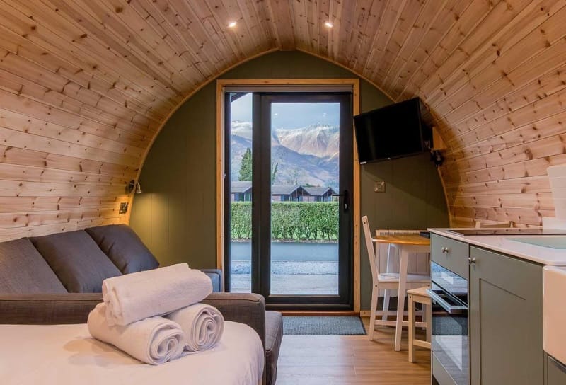 Inside a glamping pod